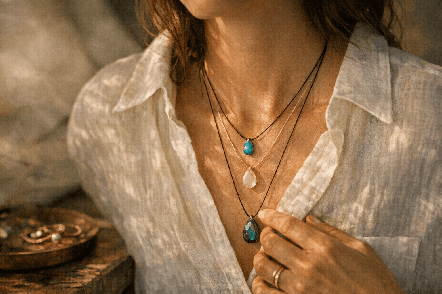 Courtney Leidy’s silk-cord necklaces soften fine gemstones for everyday layering