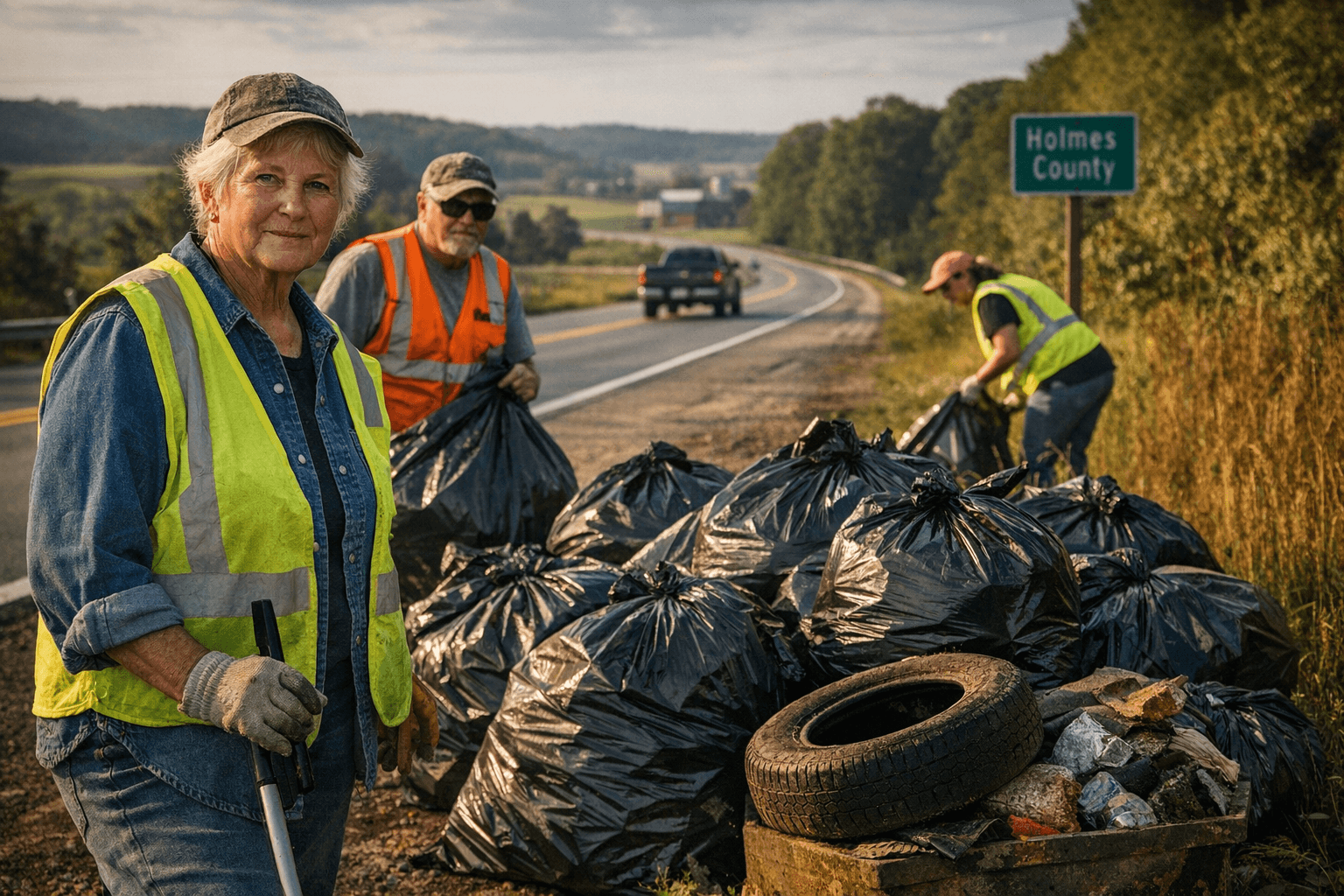 Holmes Democrats collect 19 bags of litter near Millersburg
