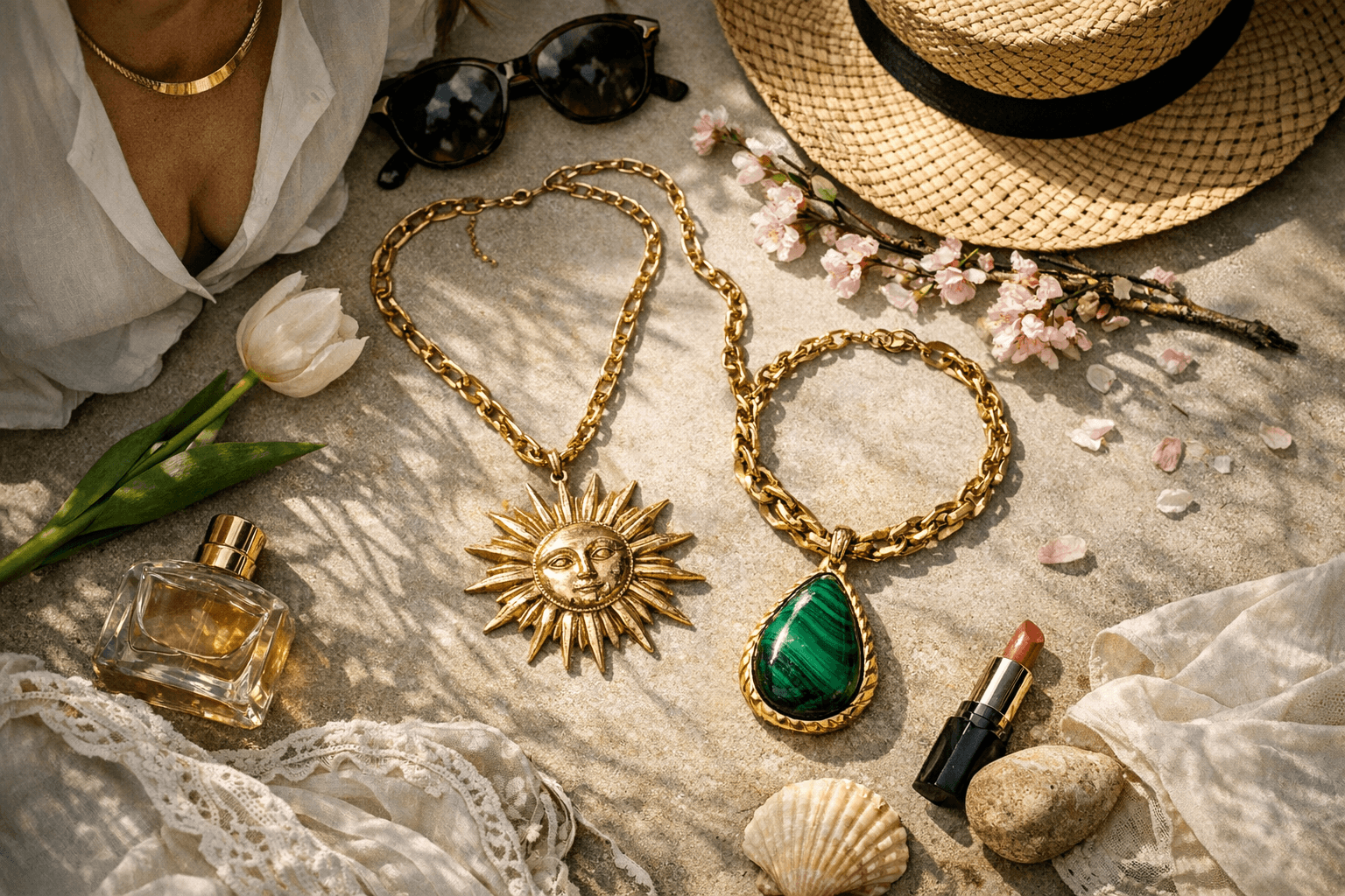 Spring necklace trend favors bold pendants and collarbone-to-bust placement