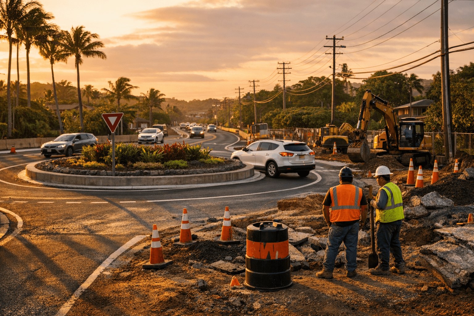 Po‘ipū Road intersection converted to roundabout, work continues nearby