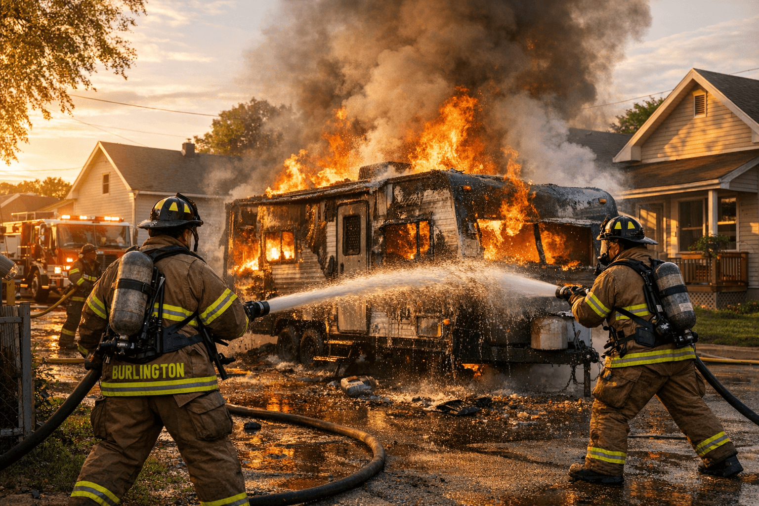 Burlington firefighters quickly knock down camper trailer fire on Anthony Street