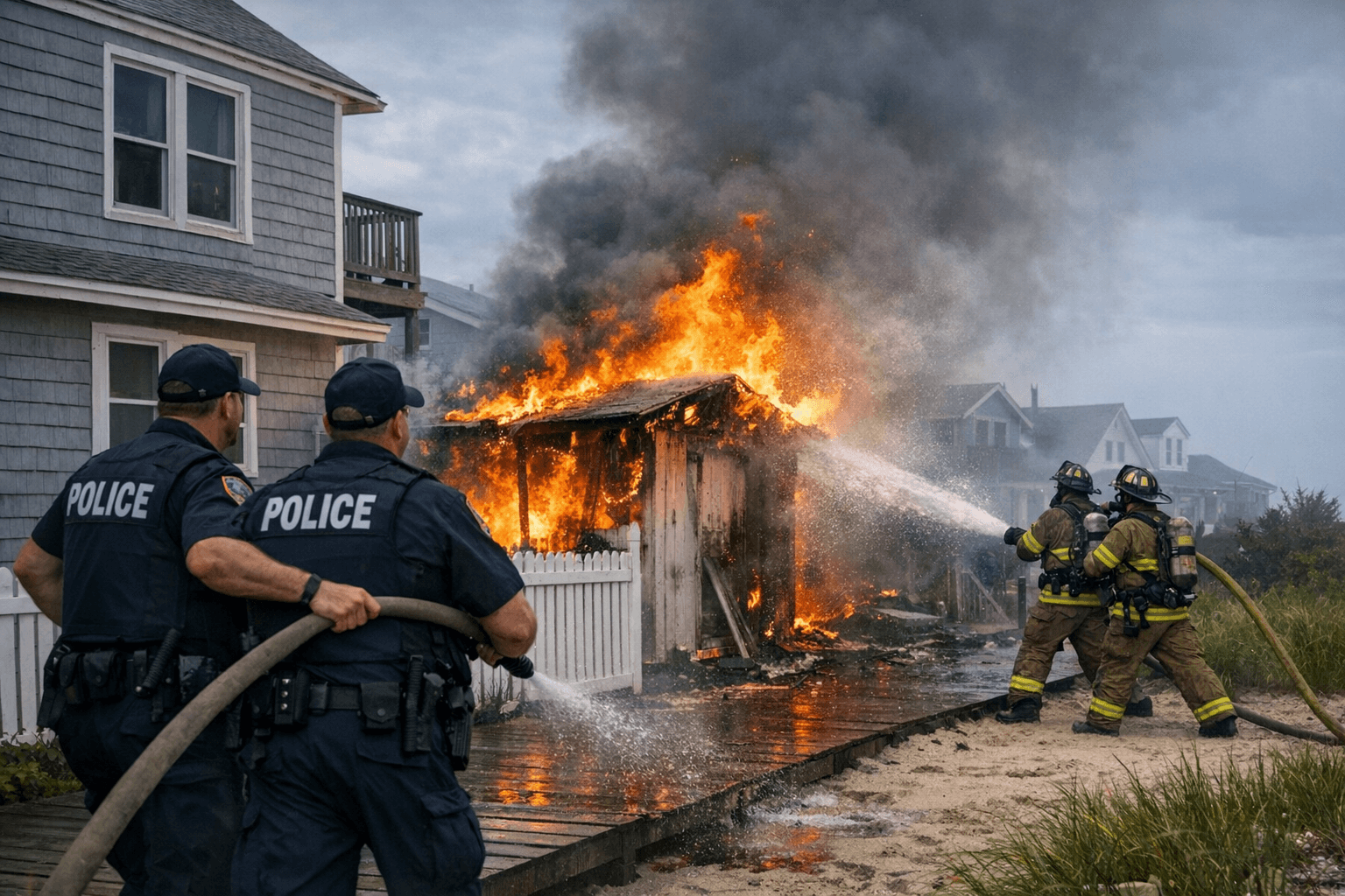 Suffolk County police help battle Ocean Beach shed fire, save nearby home