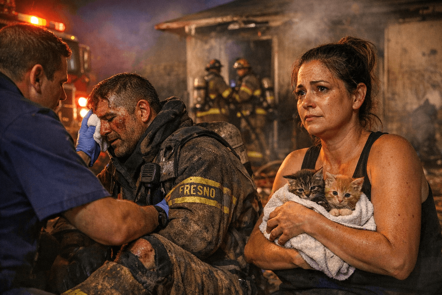 Fresno firefighter injured, kittens rescued in house fire response