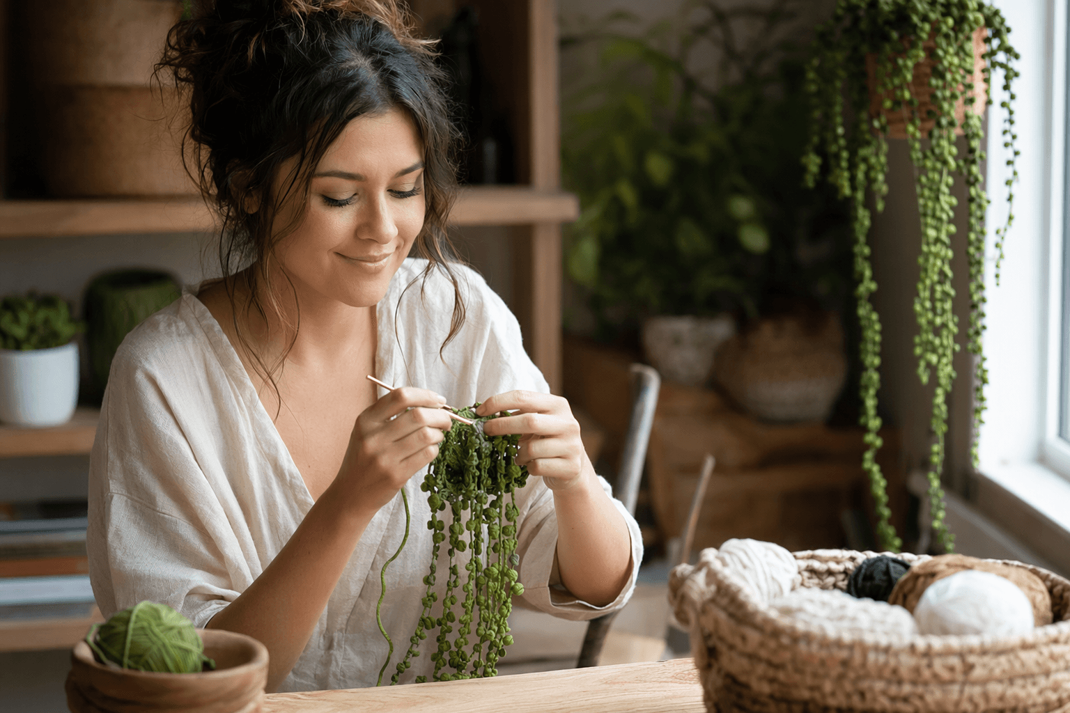 Beginner-Friendly Crochet String of Pearls Plant Adds Maintenance-Free Greenery