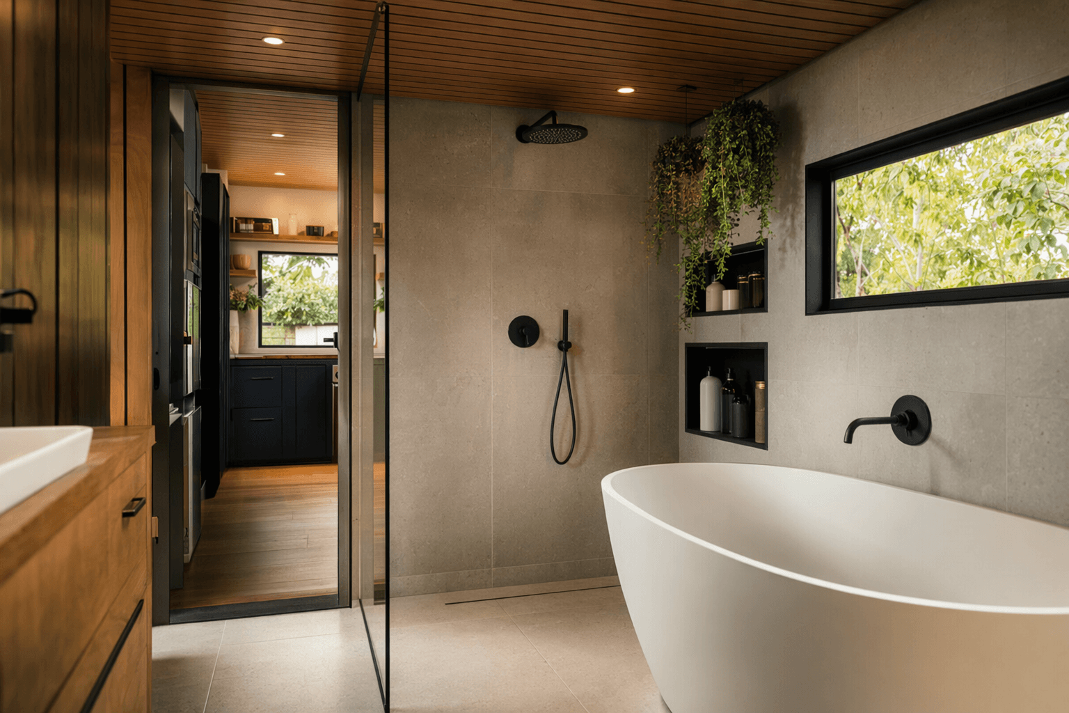 New Frontier Tiny Homes’ Bella turns the bathroom into a spa-like centerpiece