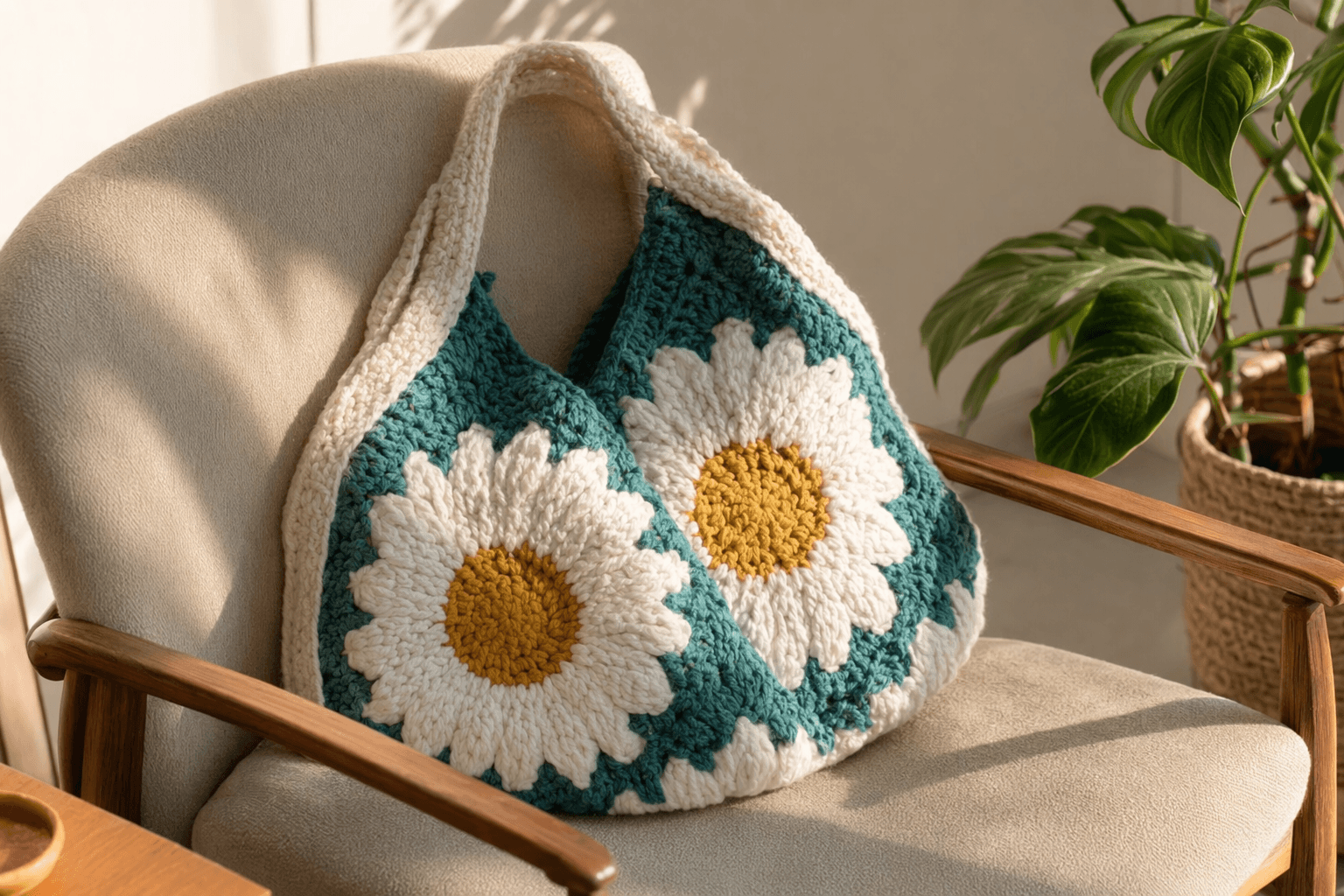 Kimberly Arenas Turns Oversized Daisy Squares Into a Sew-Free Tote