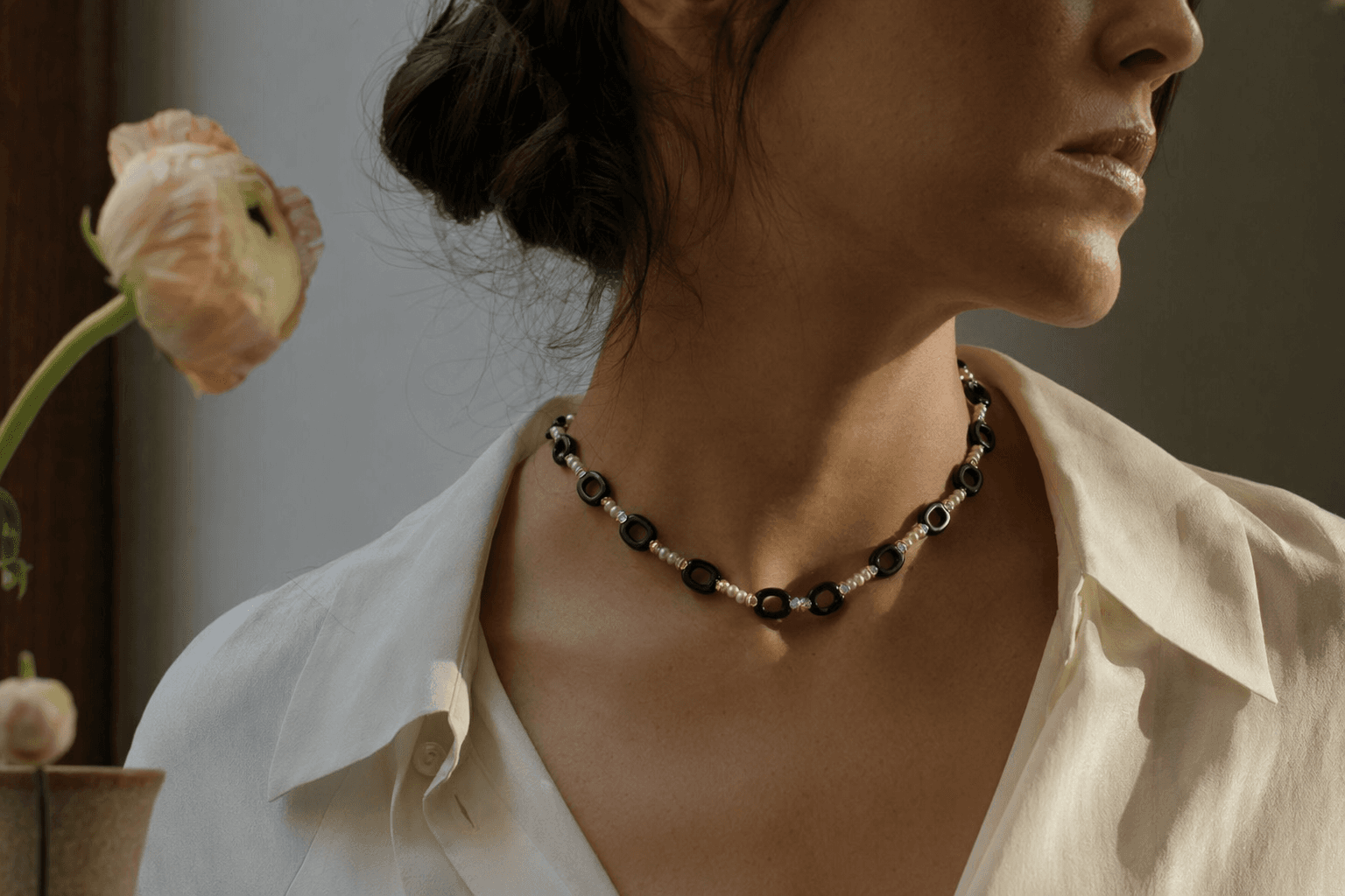 Melanie Georgacopoulos reimagines pearls with black onyx Eclipse necklace