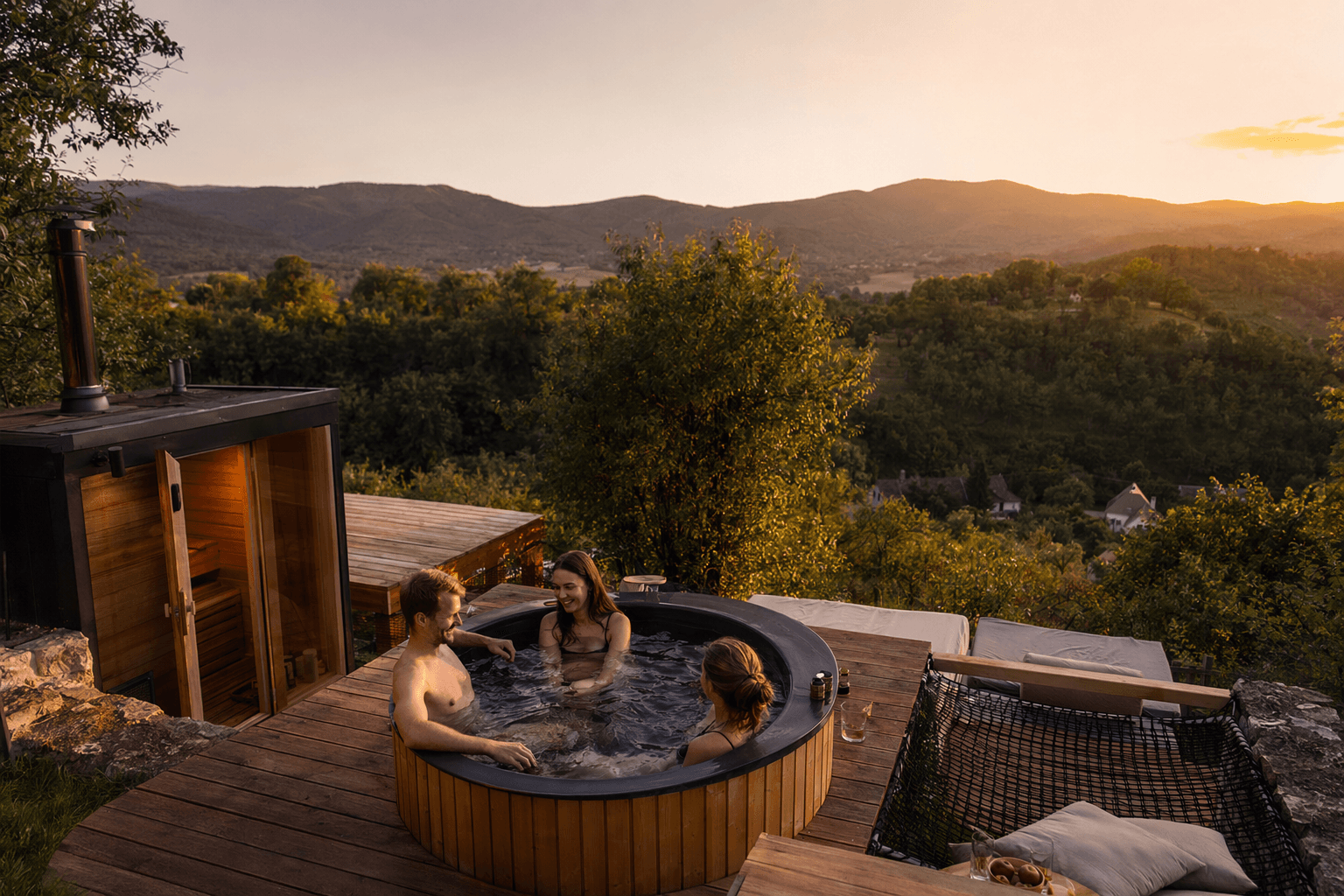 Tiny House Retreat in Hungary Adds Sauna, Hot Tub, Terrace