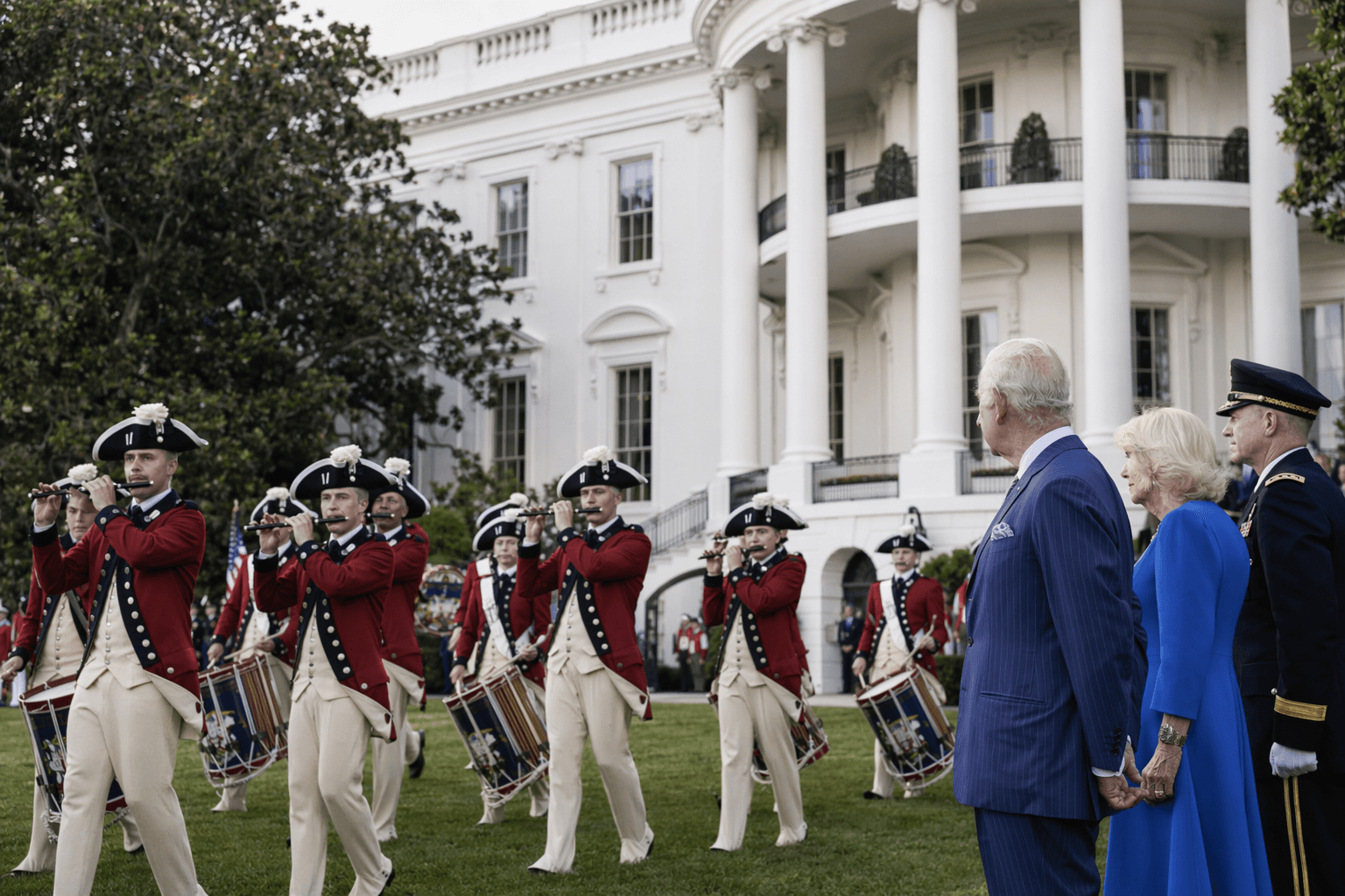 US Army Fife and Drum Corps Performs at White House for King Charles III