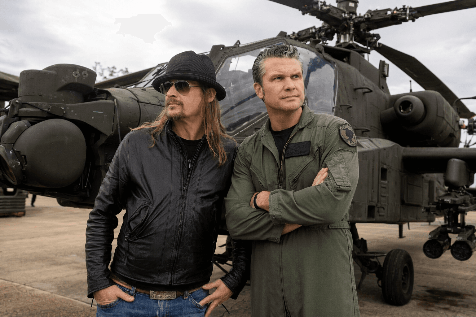 Kid Rock, Hegseth fly Army Apache helicopters at Virginia base