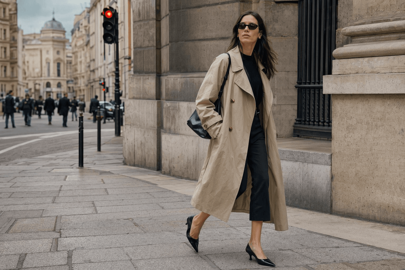 Trench Coat, Capri Pants, and Kitten Heels Define Quiet Luxury Style
