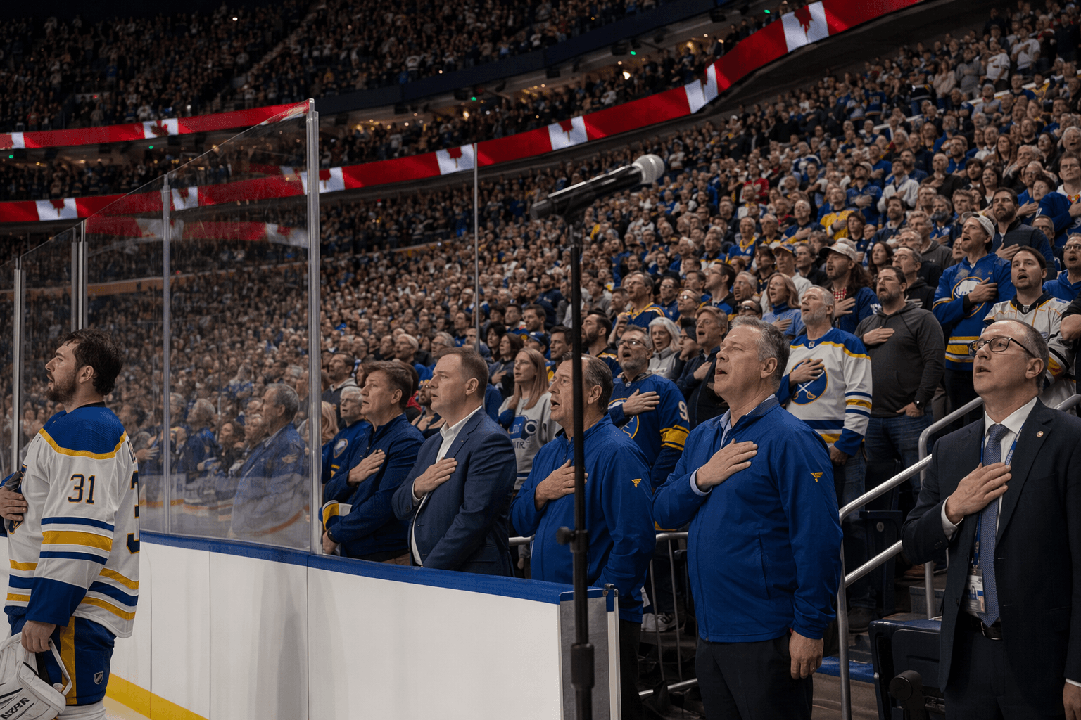 Buffalo crowd sings Canadian anthem after microphone cuts out at playoff game