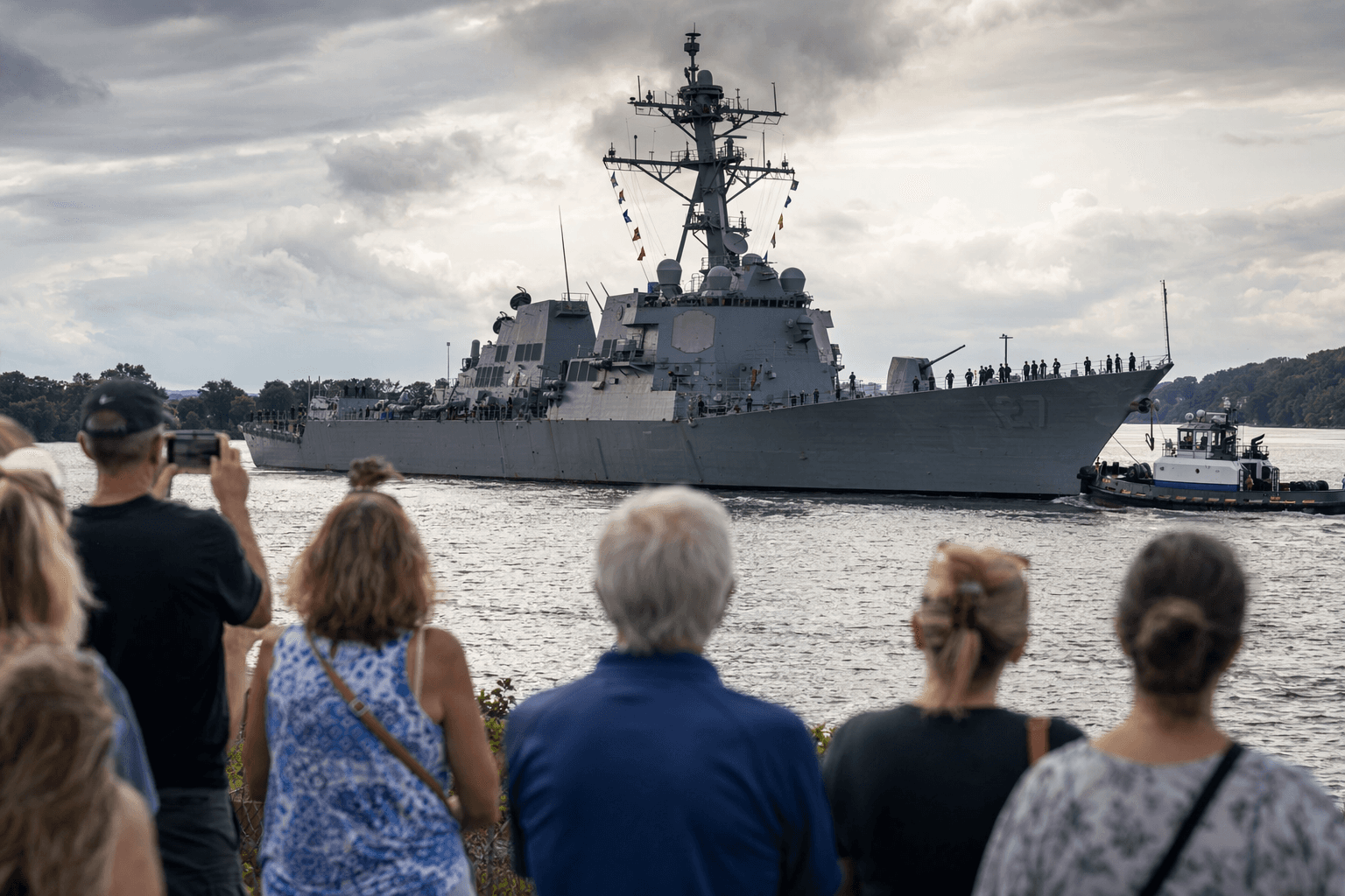 USS Patrick Gallagher departs Bath for sea trials, ending destroyer line