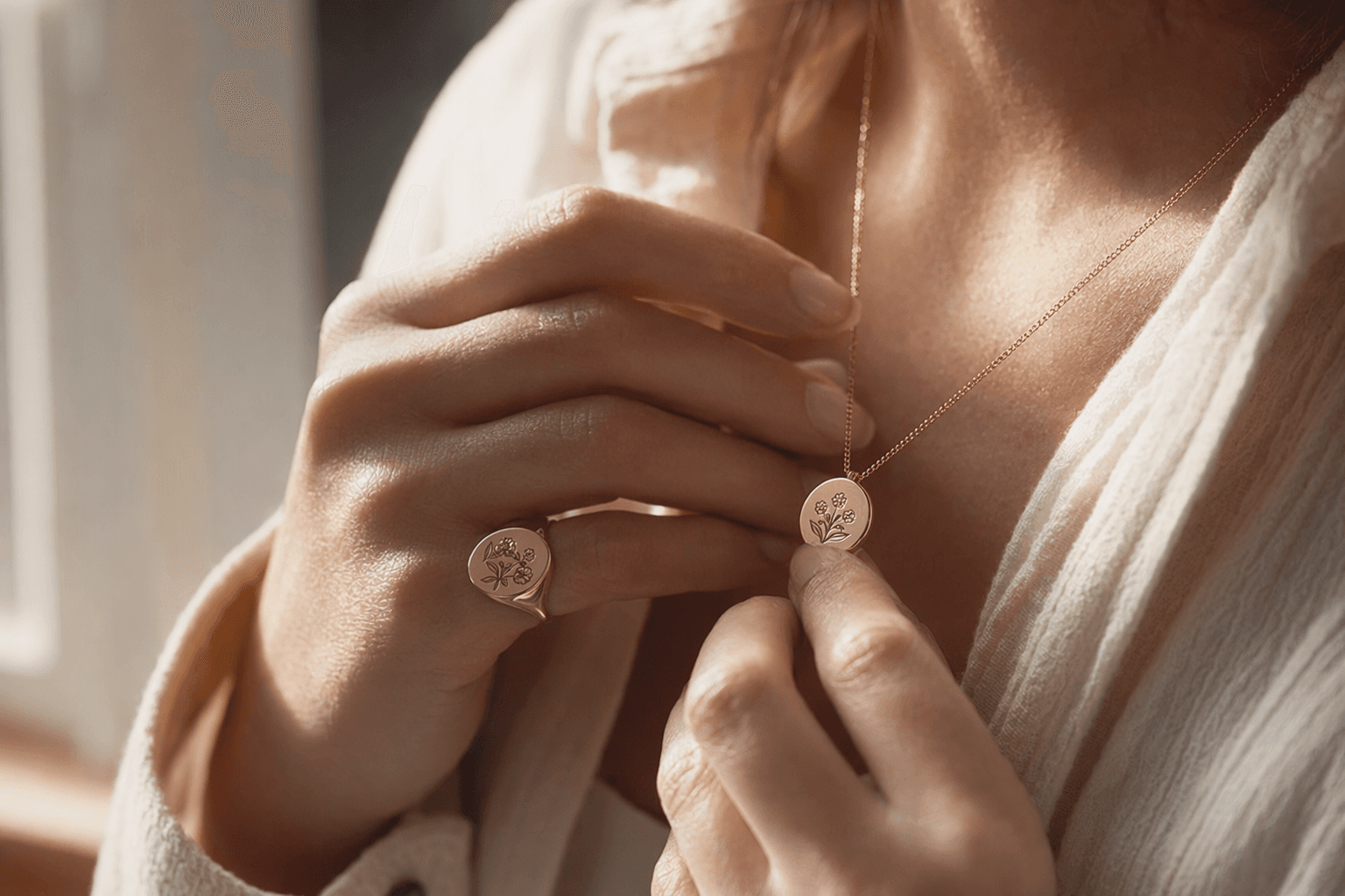 Birth Flower Necklaces and Signet Rings Refresh Personalized Jewelry