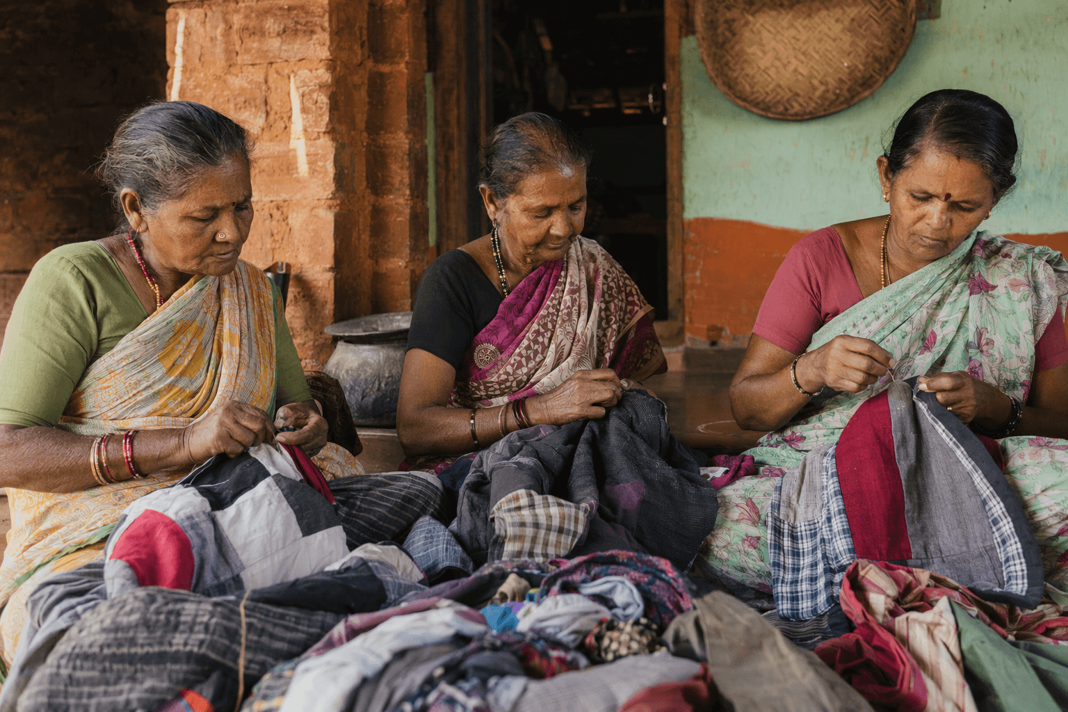 Rural Karnataka women stitch kaudi quilts from recycled clothes, preserving heritage
