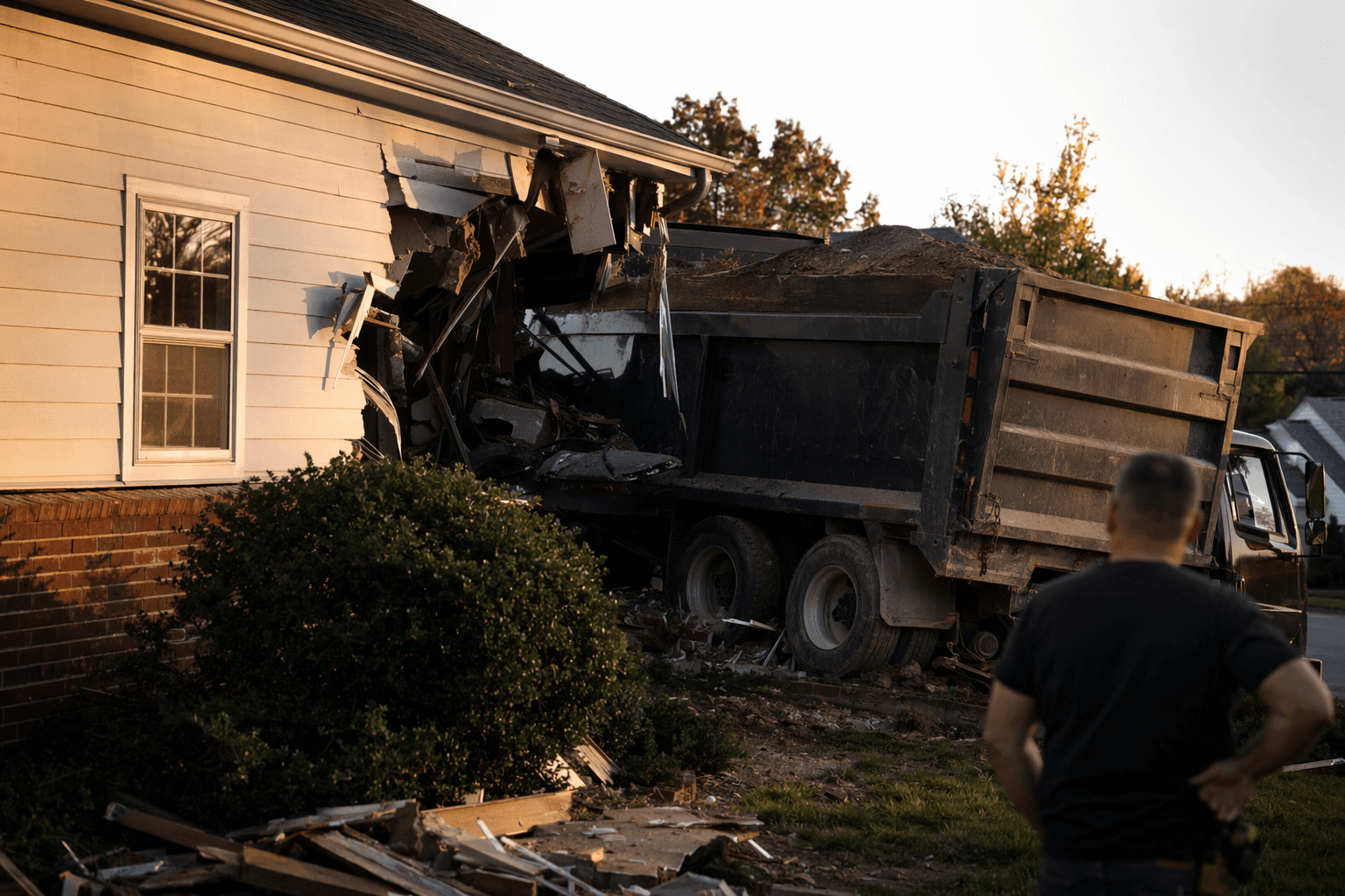 Dump truck crashes into Greensboro house, two people injured