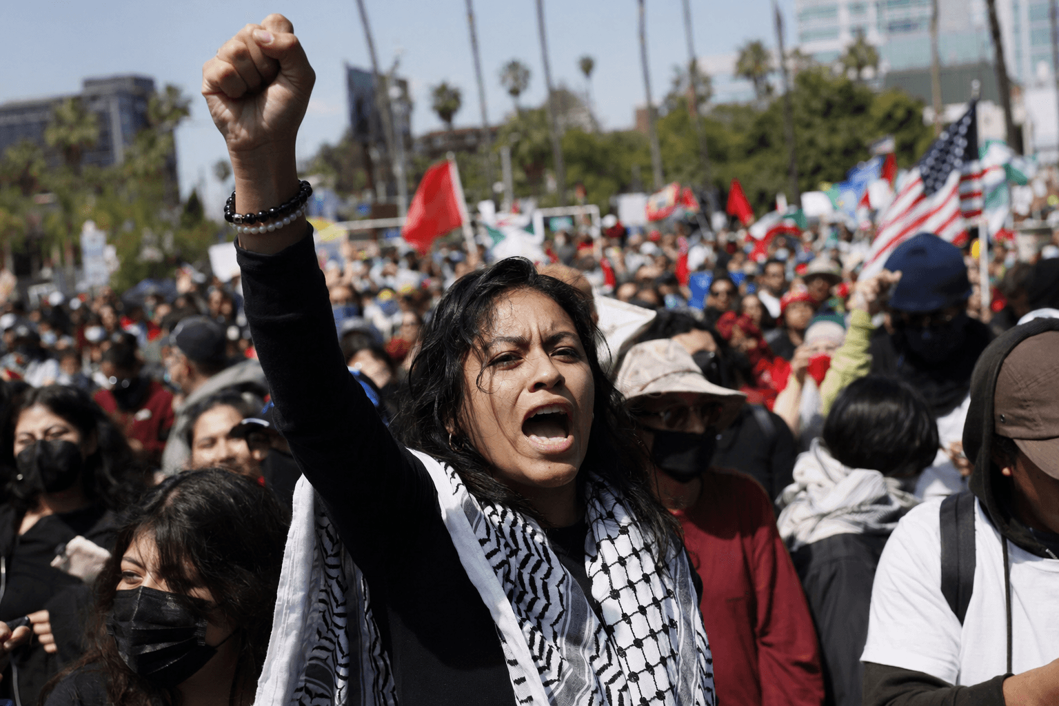Thousands march in Los Angeles May Day rallies for workers, immigrant rights
