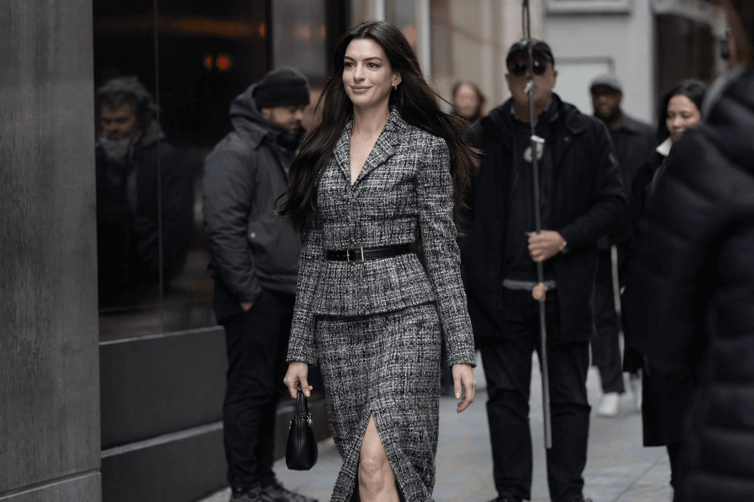 Anne Hathaway’s tweed skirt suit brings quiet luxury to Good Morning America