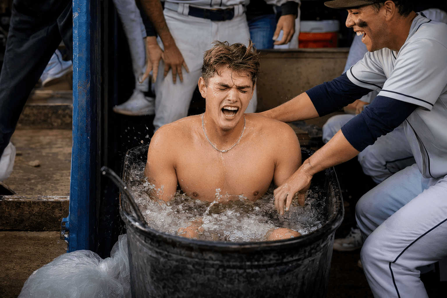Colt Emerson takes ice bath after walk-off win, spotlighting recovery ritual