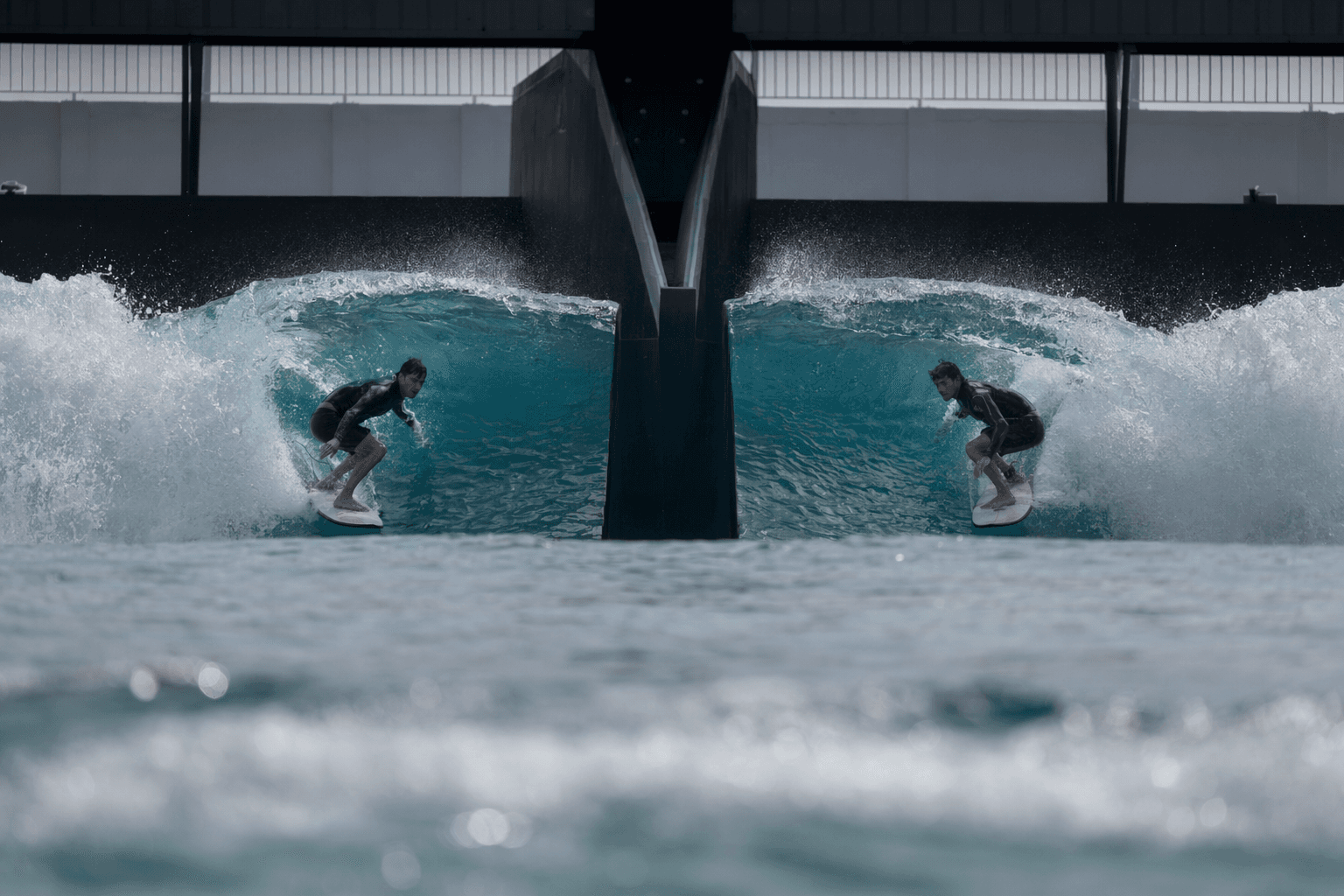 Surf Abu Dhabi unveils split-wave setting, sending identical barrels to two surfers