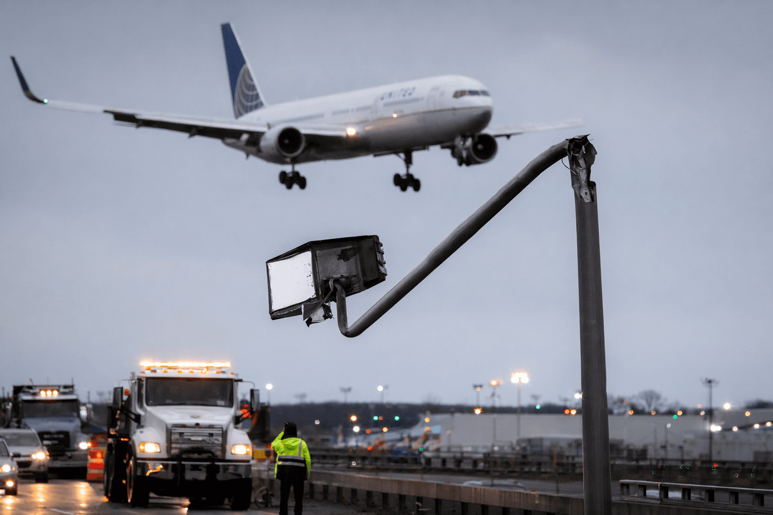 United jet strikes Turnpike light pole while landing safely at Newark
