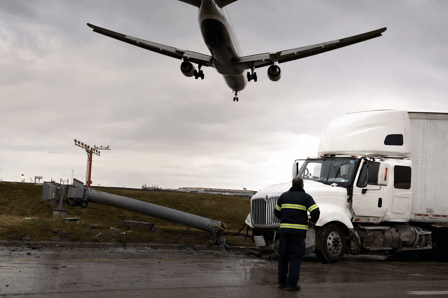 United jet strikes pole and truck on Newark approach, lands safely