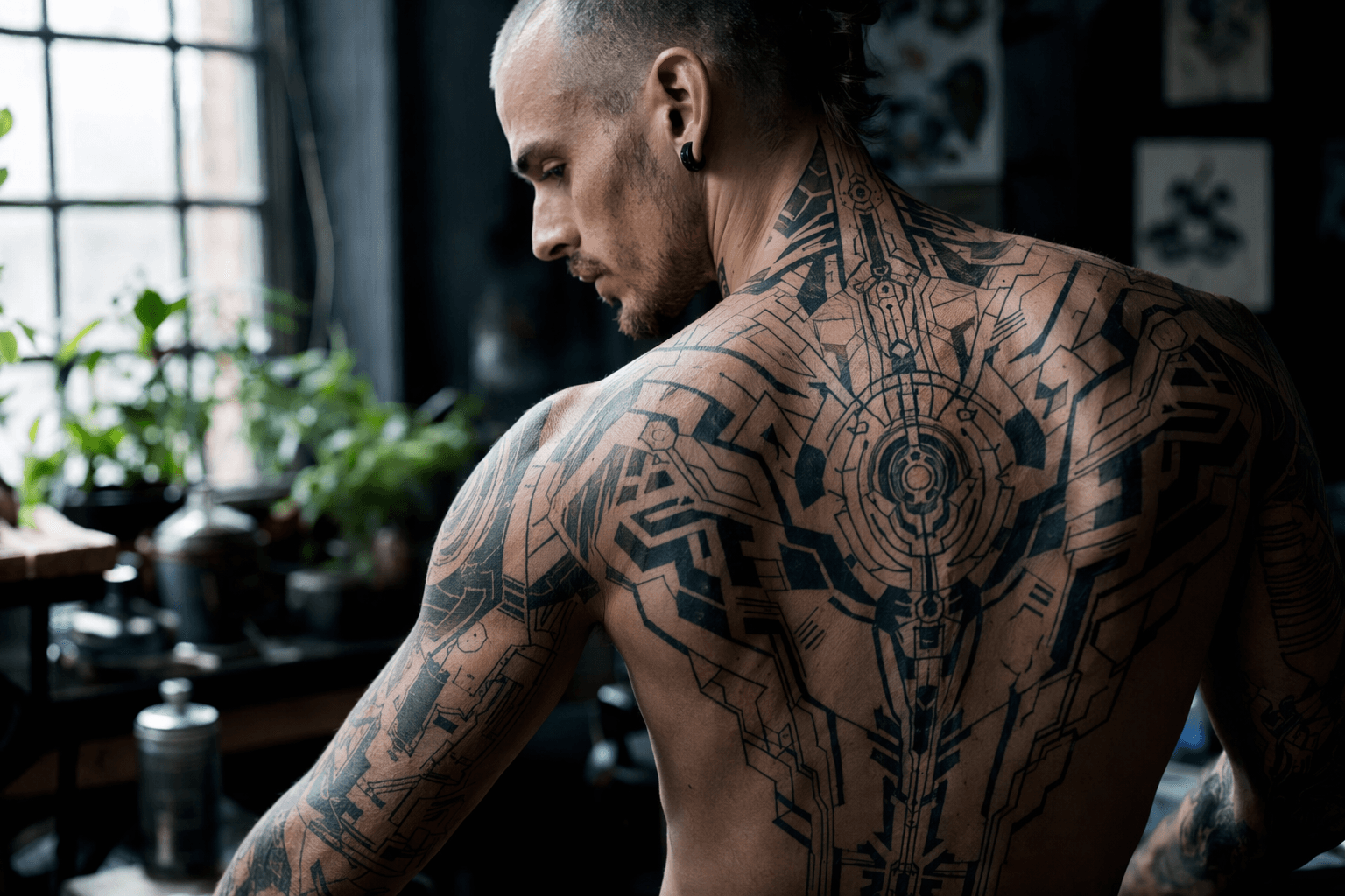 Cyber Sigilism Tattoos Blend Tribal Flow, Tech Shapes, and Symbolism