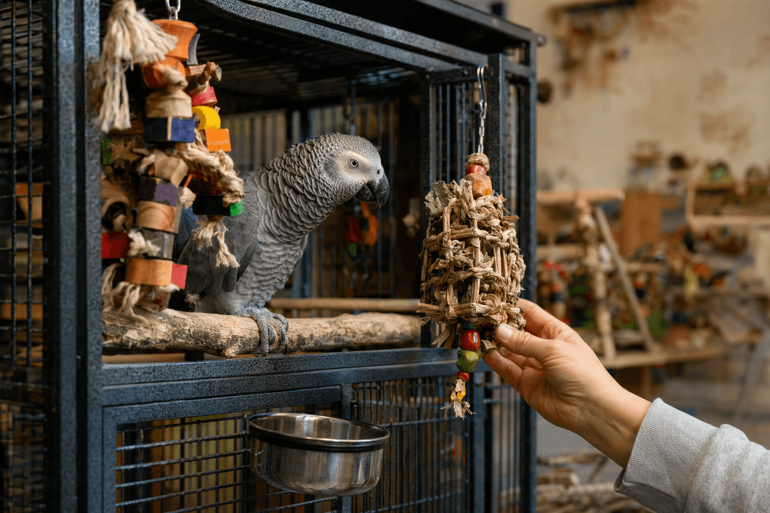 Parrot enrichment guide shows how toys prevent boredom and damage