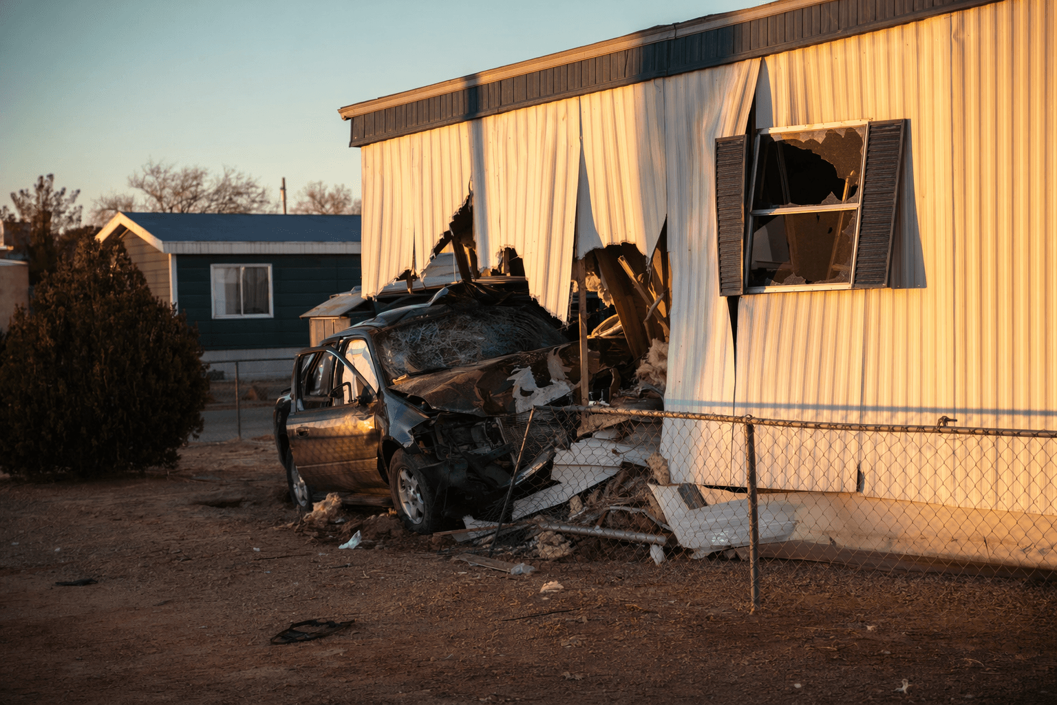 Late-night crash damages Gallup mobile home, driver hospitalized