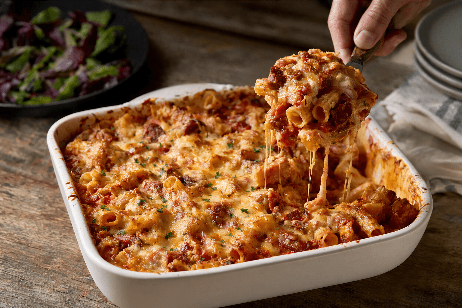 Allrecipes’ Chicken and Chorizo Pasta Bake Marries Creamy Heat and Make-Ahead Ease