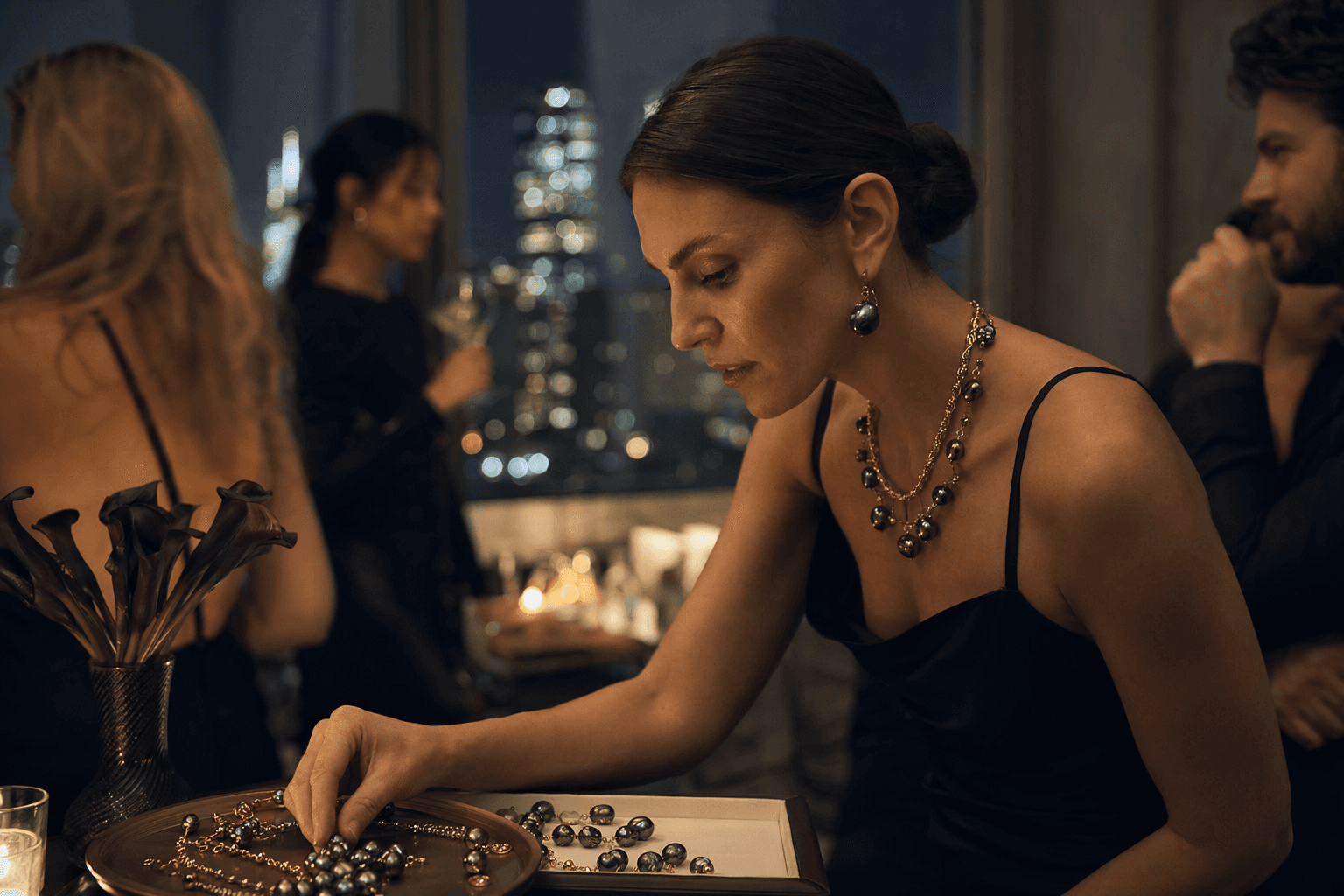 Lucy Delius Debuts Nyx Collection with Black Baroque Pearls in New York