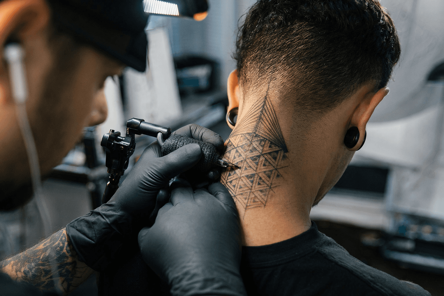Geometric Neck Tattoos Demand Precision on a Curved, Visible Canvas