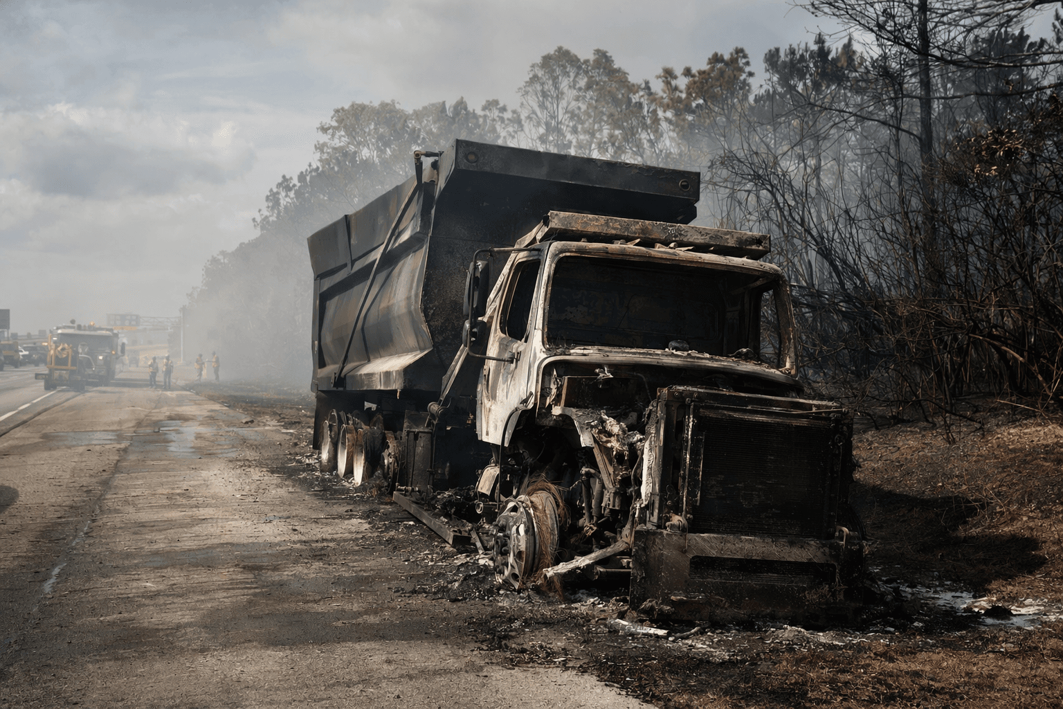 Dump truck fire closes lanes, sparks brush fire on I-75 in Hernando County