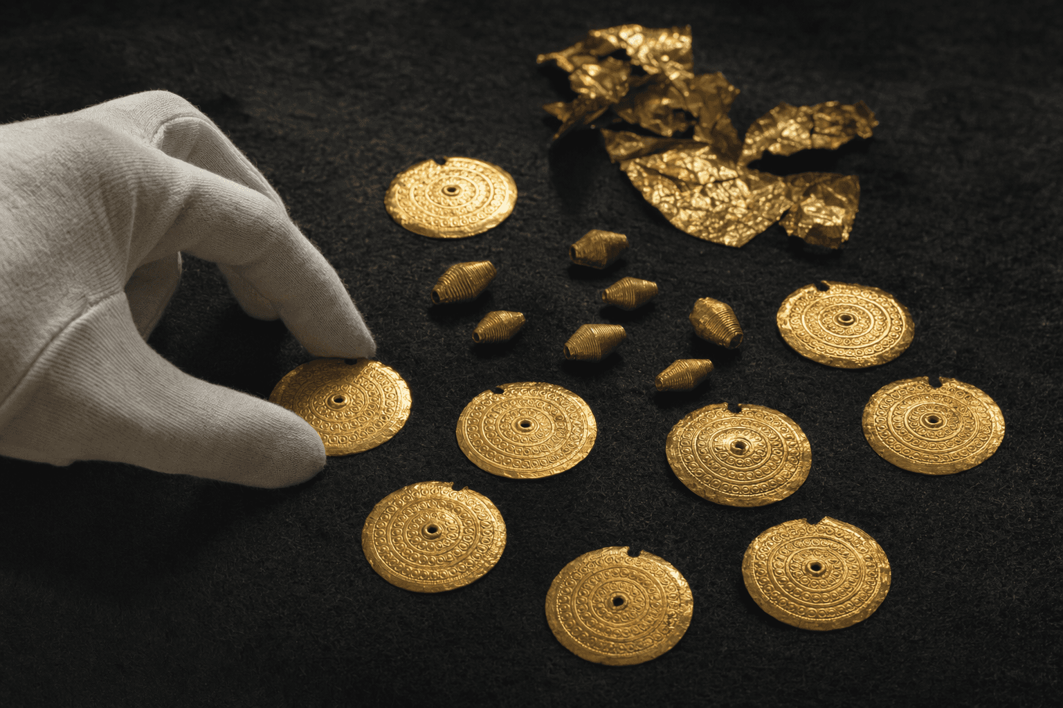 Gold beads and amulets unearthed in Aegina Middle Bronze Age cache