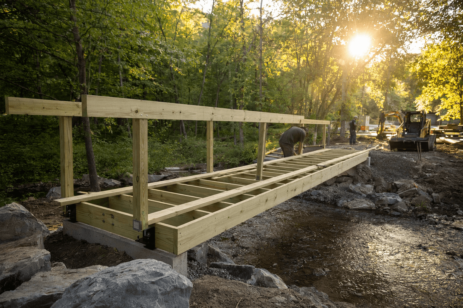 New pedestrian bridge under construction at Raymond B. Winter State Park