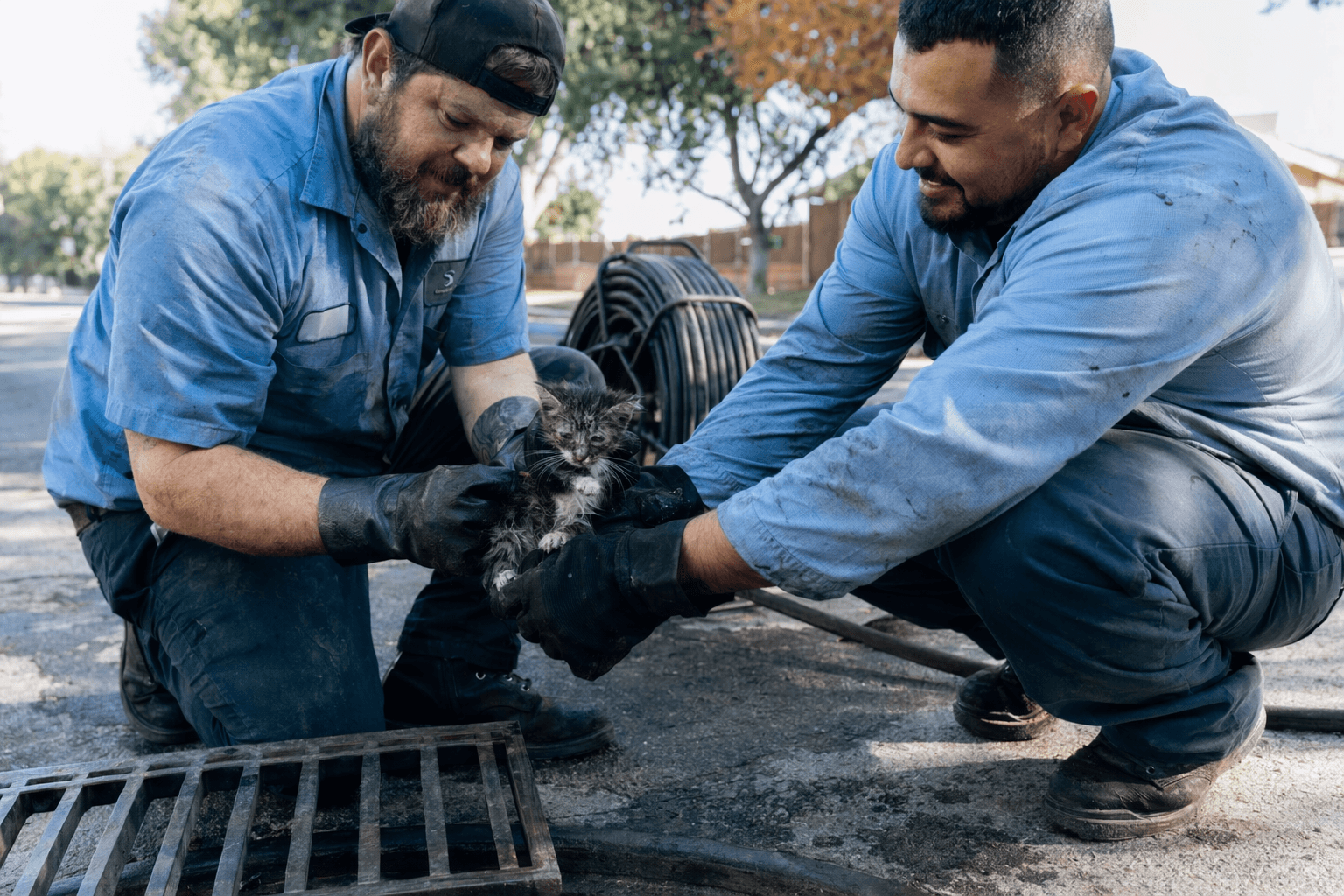 Fresno plumbers rescue two kittens from sewer, storm drain, on consecutive days