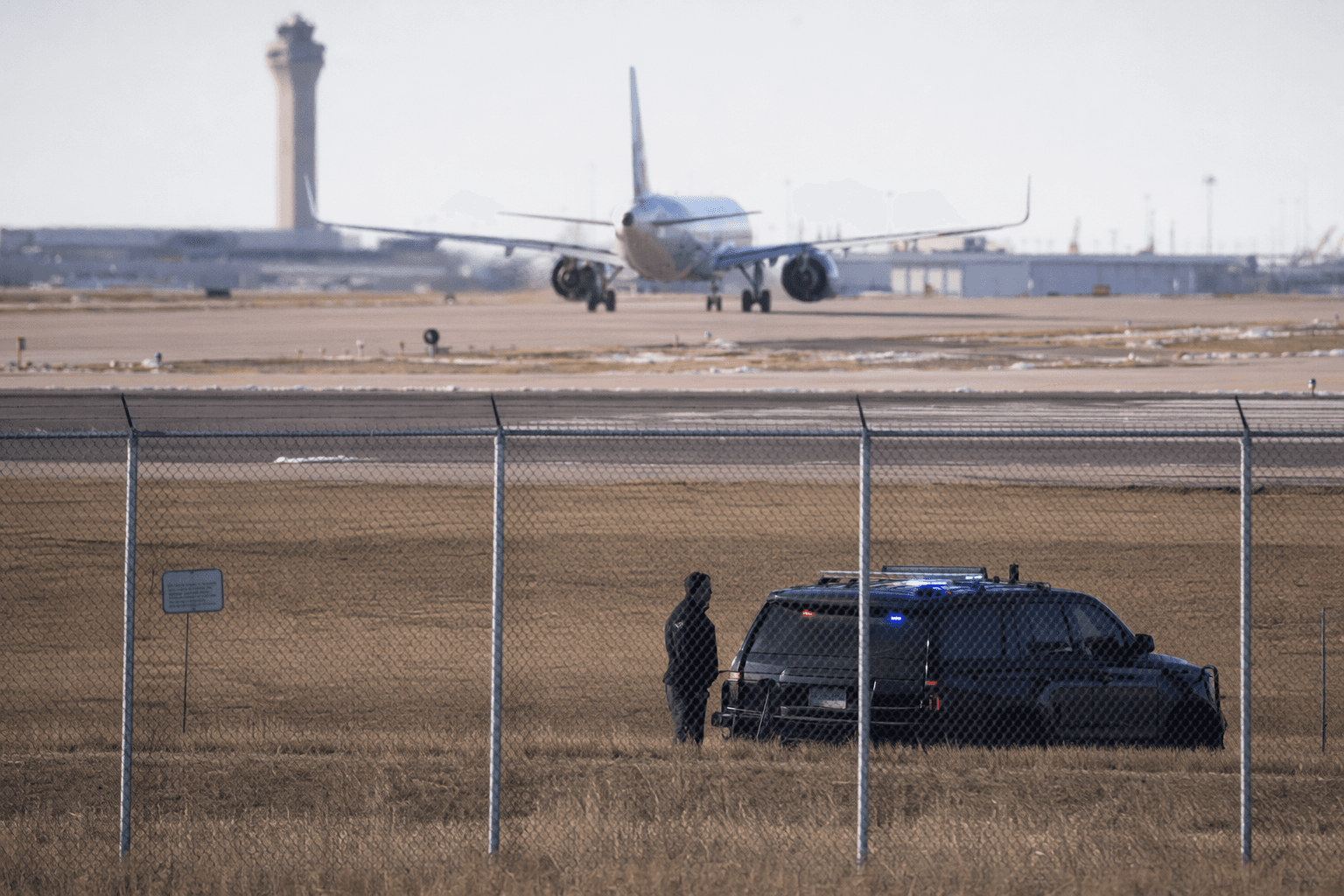 Pedestrian killed after breaching Denver airport fence, striking departing Frontier jet
