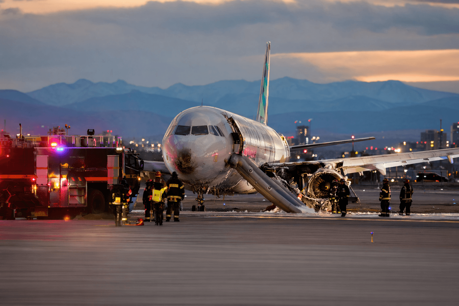 Denver runway collision kills pedestrian, Frontier flight evacuated after engine fire