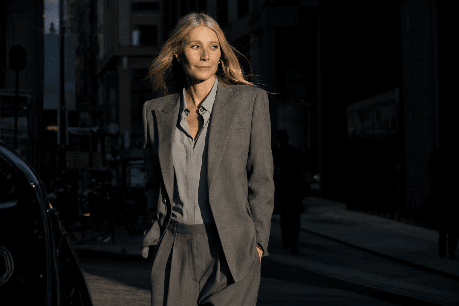 Gwyneth Paltrow Channels Armani’s 1983 Power Suit in New York