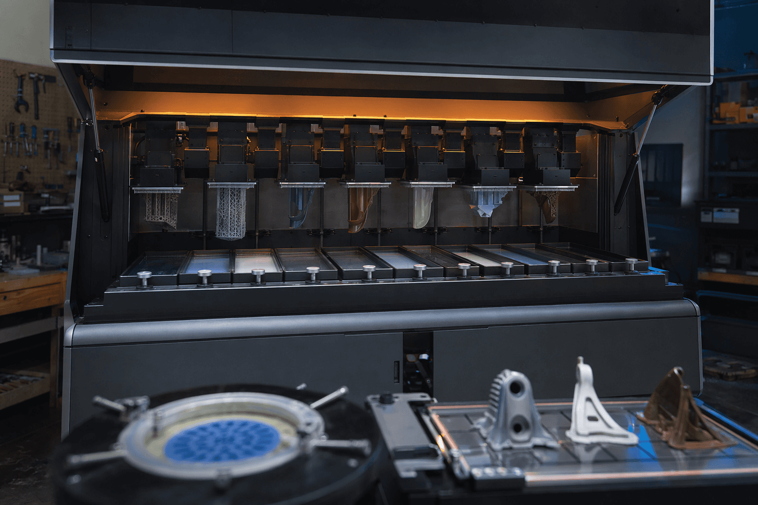 Polysynth’s multimaterial resin printer uses eight vats and spin cleaning