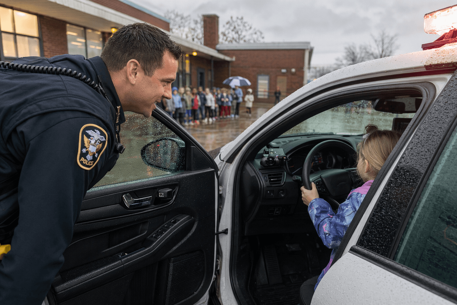 Rainy-day police visit at Hagen Elementary builds student trust