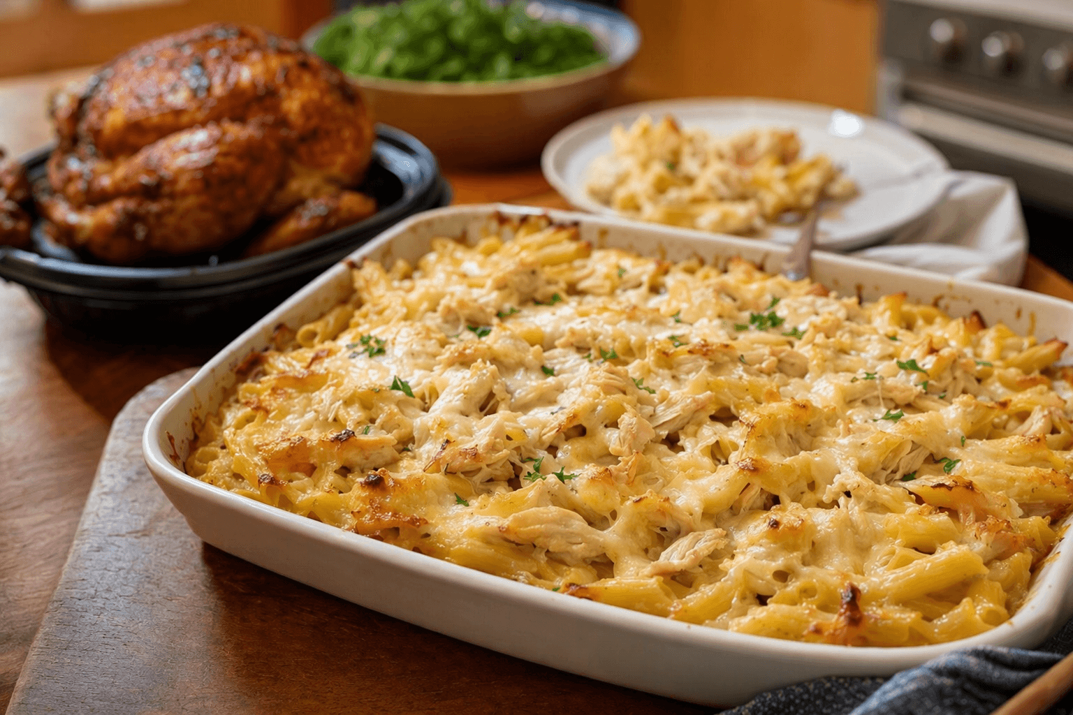 Allrecipes’ chicken alfredo bake turns rotisserie chicken into a quick dinner