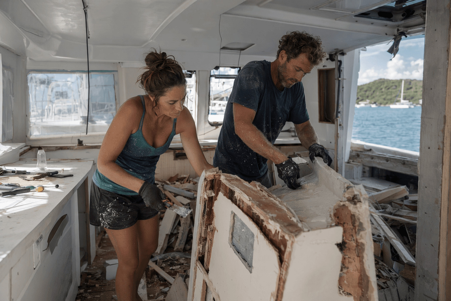 Grenada couple rebuild hurricane-damaged Lagoon 450S, step by step