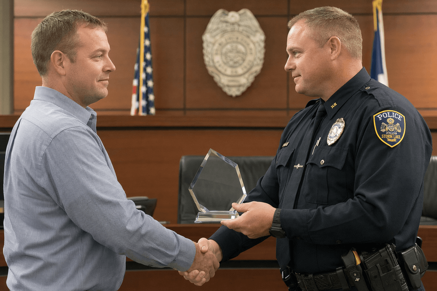 Storm Lake police honor civilian for CPR that saved co-worker's life