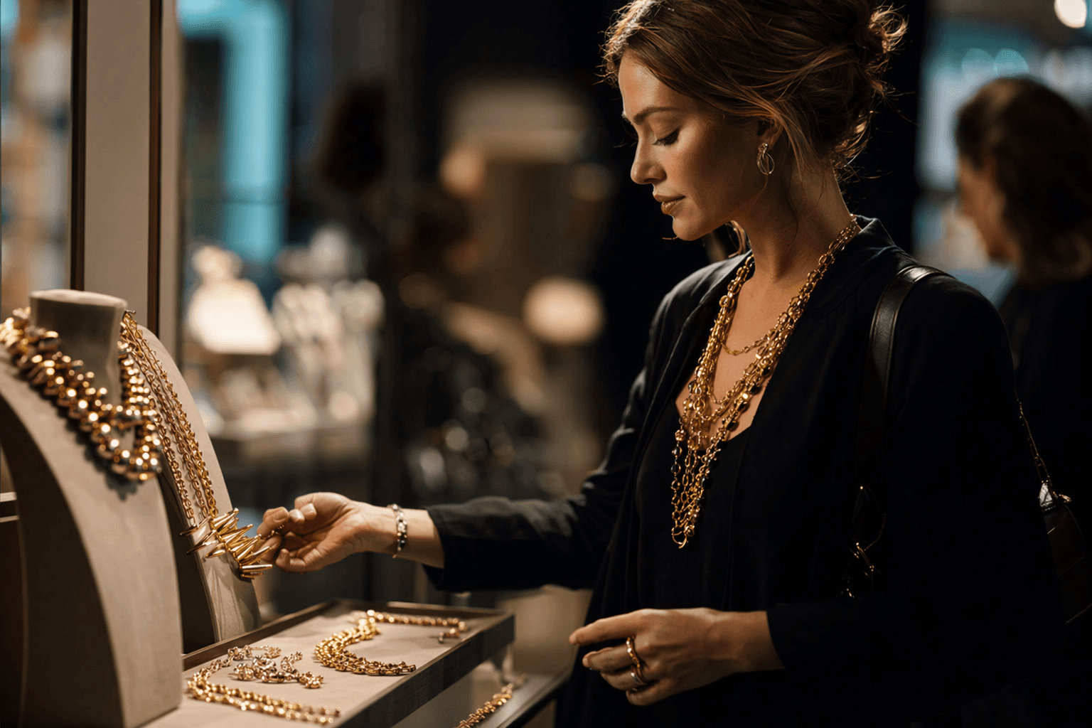 OroArezzo spotlights layered gold chains, bold beads and links