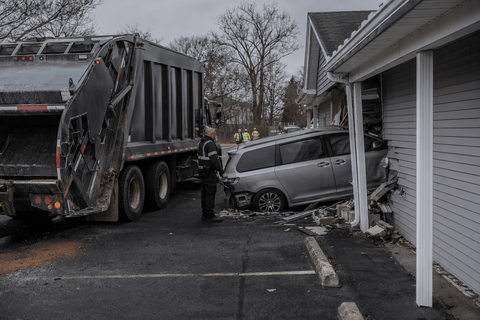 Garbage truck crash sends van into Monroe insurance building, no serious injuries