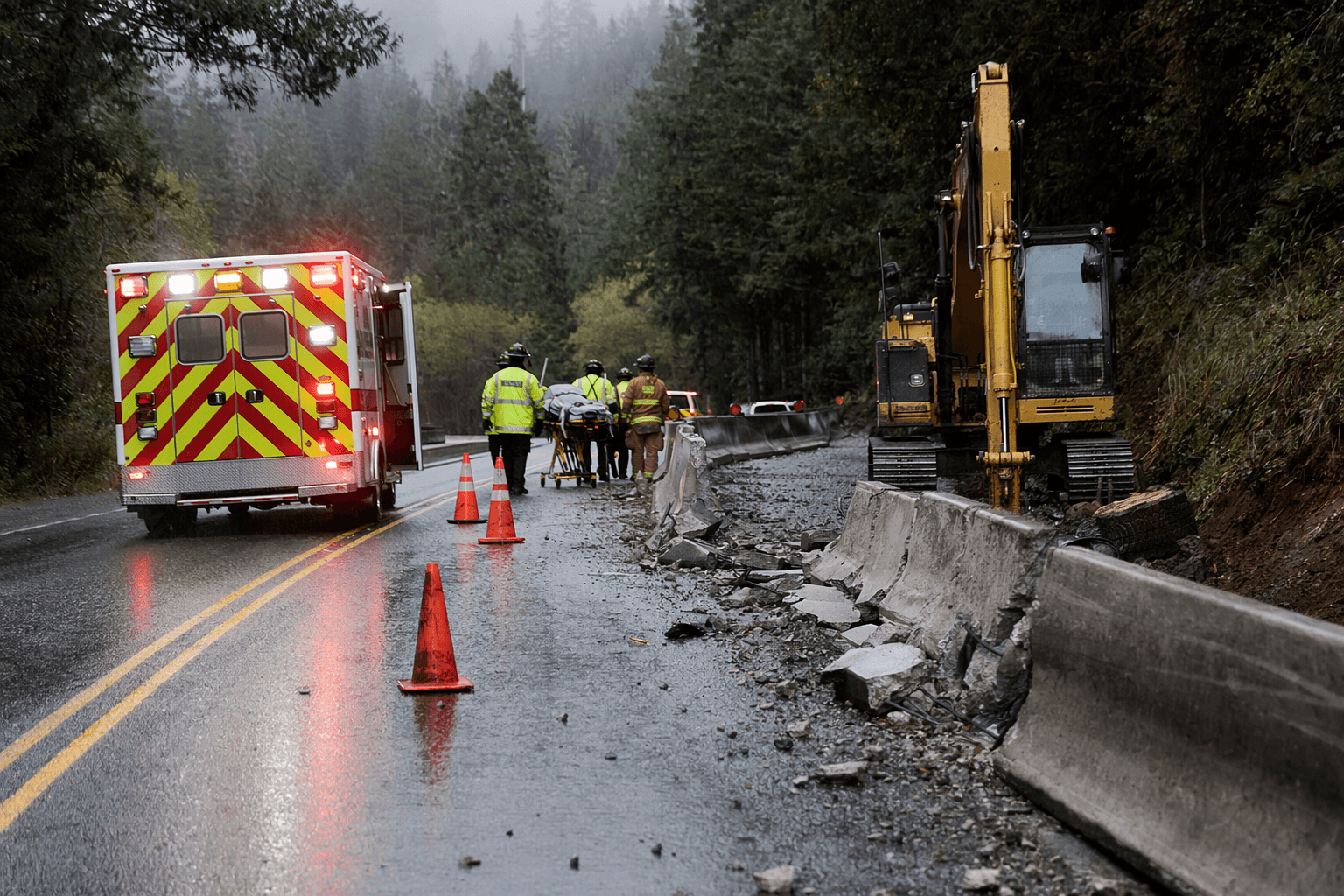 Construction worker hurt in Highway 101 k-rail incident north of Weott