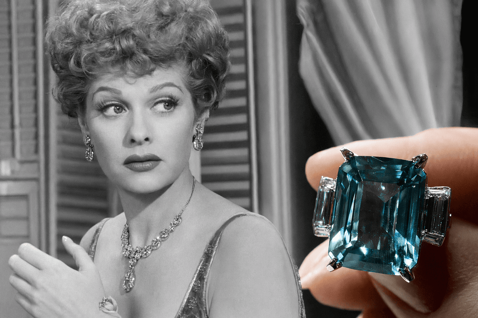 Lucille Ball’s stolen 40-carat aquamarine engagement ring, lost in Chicago
