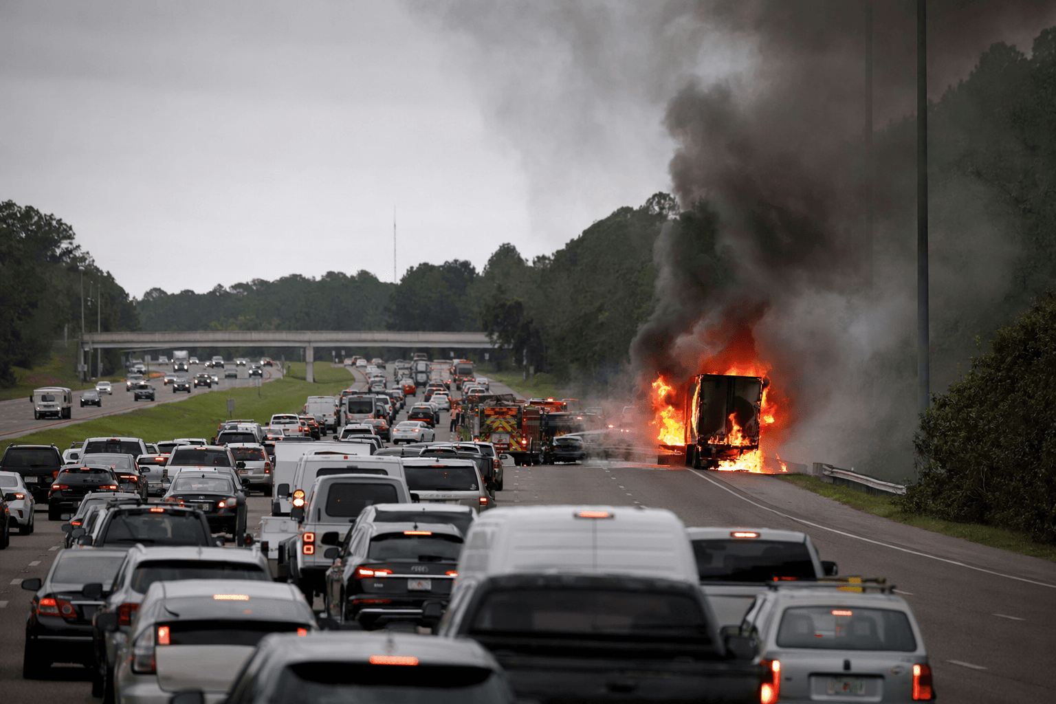 Vehicle fire blocks lanes on I-4 in Seminole County