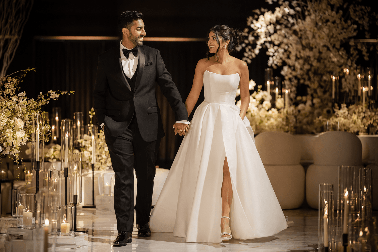 Kinari and Jigar blend Indian traditions with a Watters white reception gown